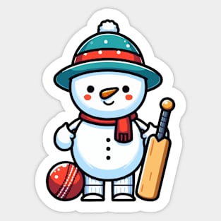 cute Snowman as a cricketer Sticker